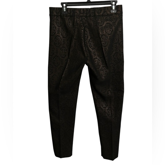 D. Exterior | Metallic Jacquard Pants Brocade Black Bronze‎ Sz 46/10 - Picture 2 of 7